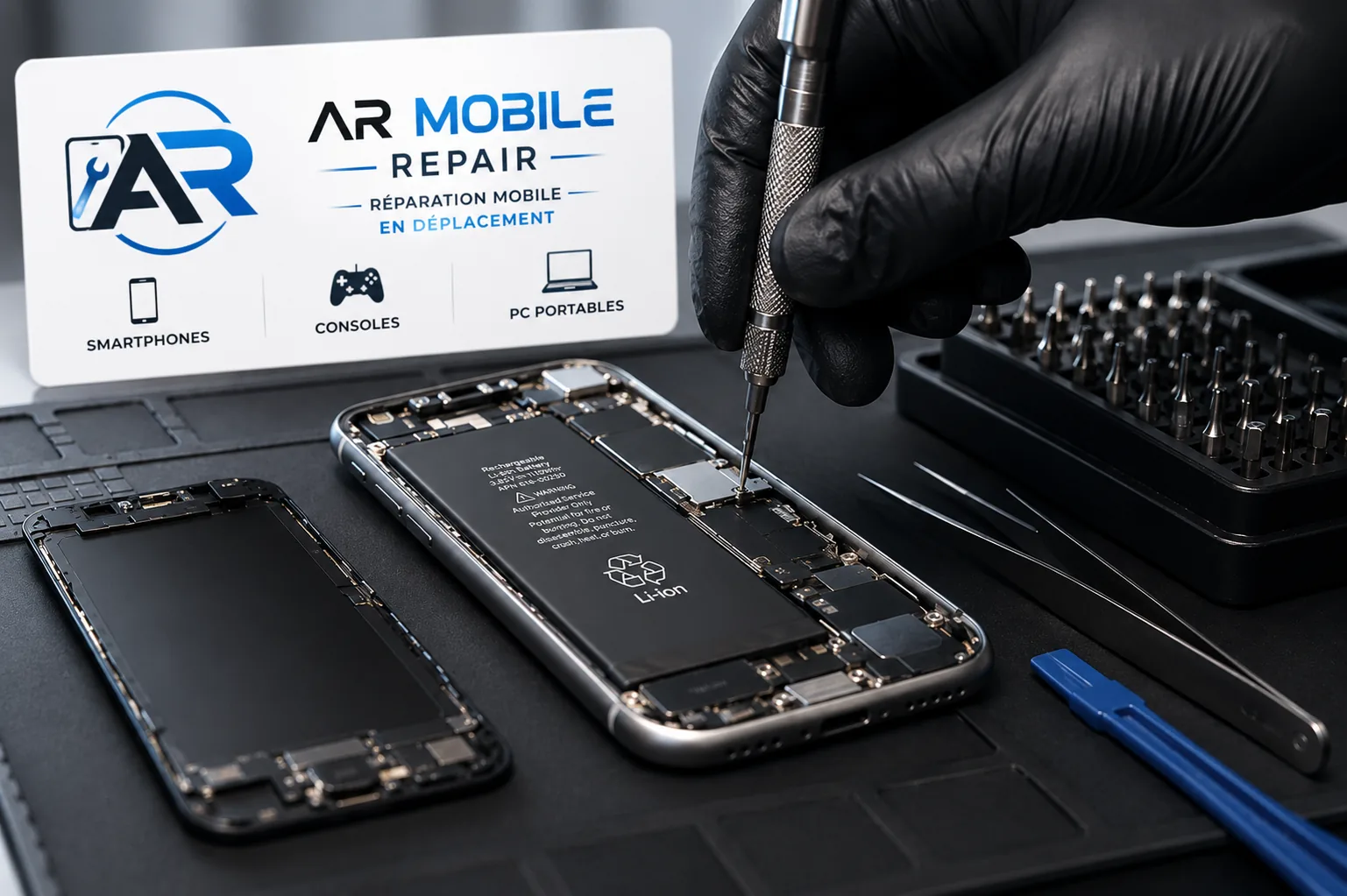 Technicien réparant un appareil électronique